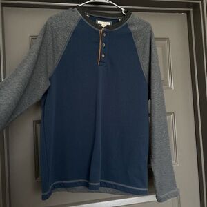 Men's Navy and Charcoal Long Sleeve Henley Shirt